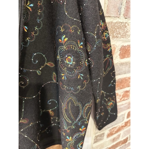 BECHAMEL Jacket XL Black Wool Rainbow Embroidered Full Zip Beaded‎ Floral Hippie - Picture 3 of 10
